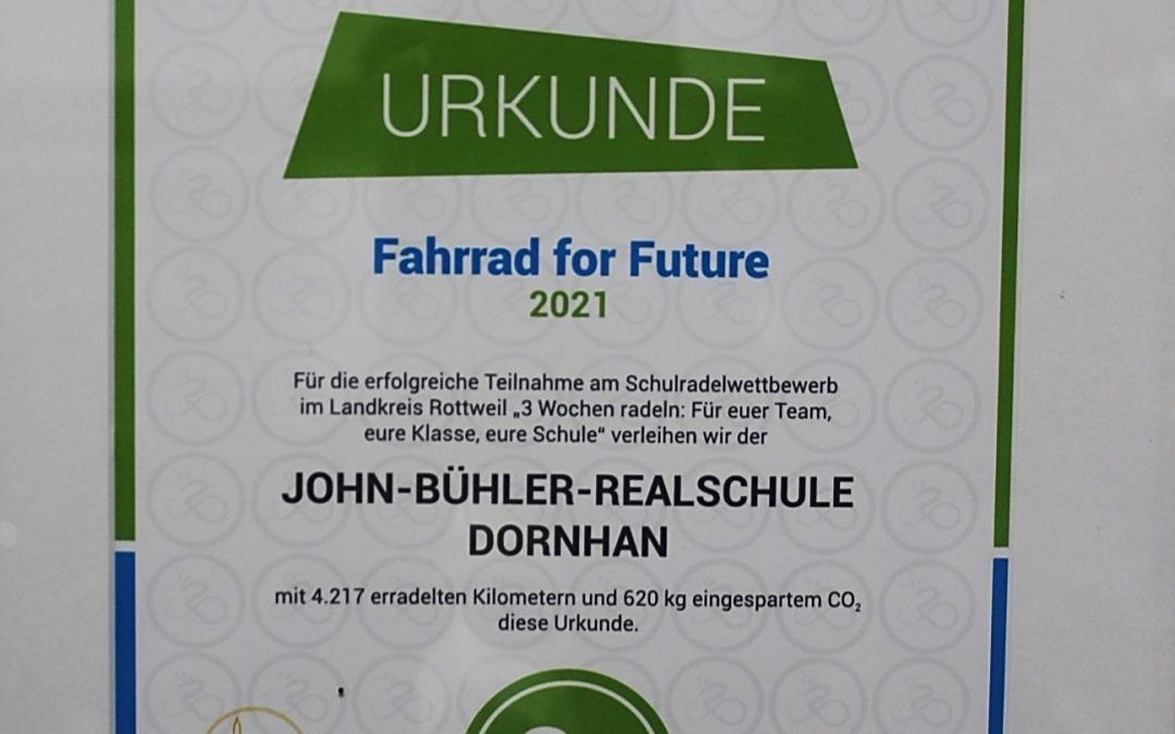 John-Bühler-Realschule Dornhan erreicht beim Wettbewerb „Stadtradeln – Radeln für ein gutes Klima“ erneut den 3. Platz